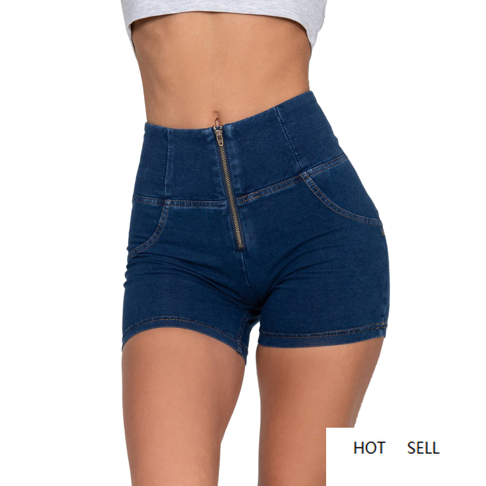 

Fashion Sexy Women High Waist Zipper Jeans Shorts Stretchable Push Up Denim Dark Blue Shorts