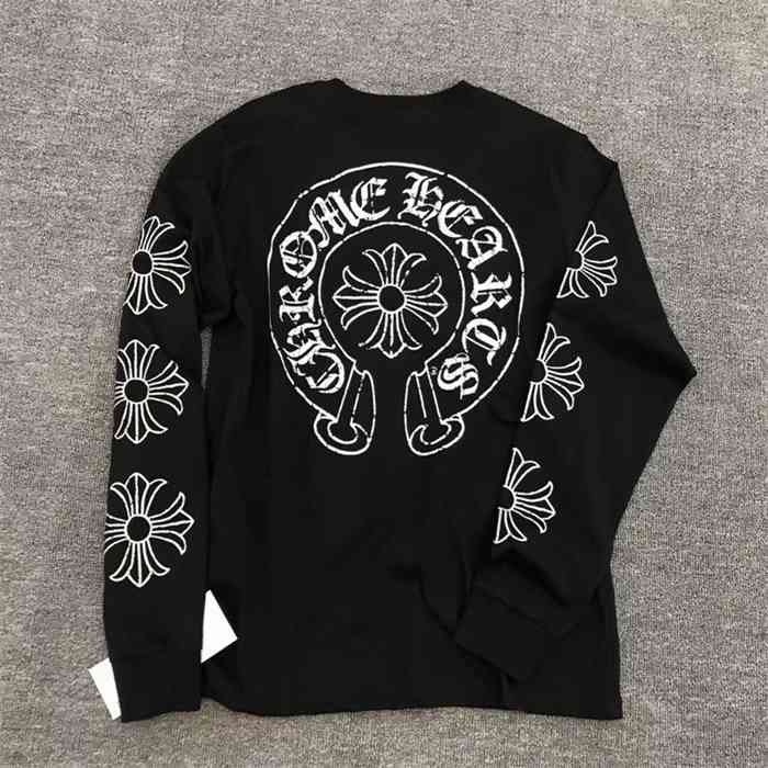 

brand Chrome- fashion Hearts Ins new couples long sleeve T-shirt crosin horseshoe cross print hip hop, Black