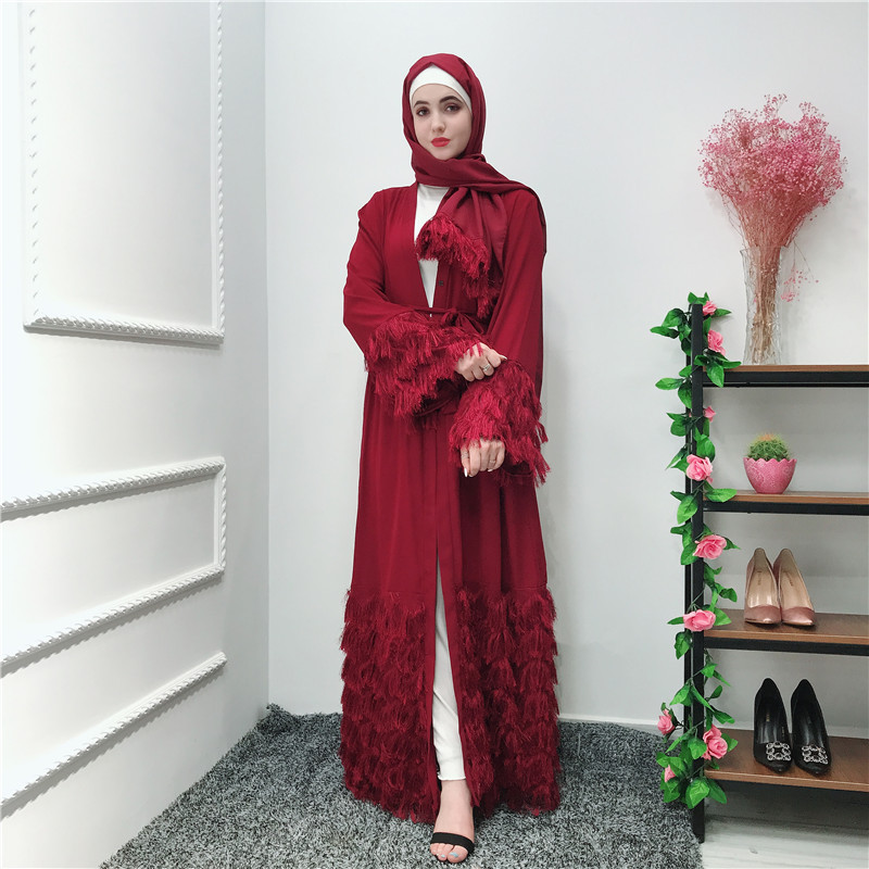 

Dubai Turkey Abaya Muslim Hijab Dress Women Lace-up Plush Tassel Kimono Jubah Kaftan Islamic Clothing Caftan Musulman Long Robe