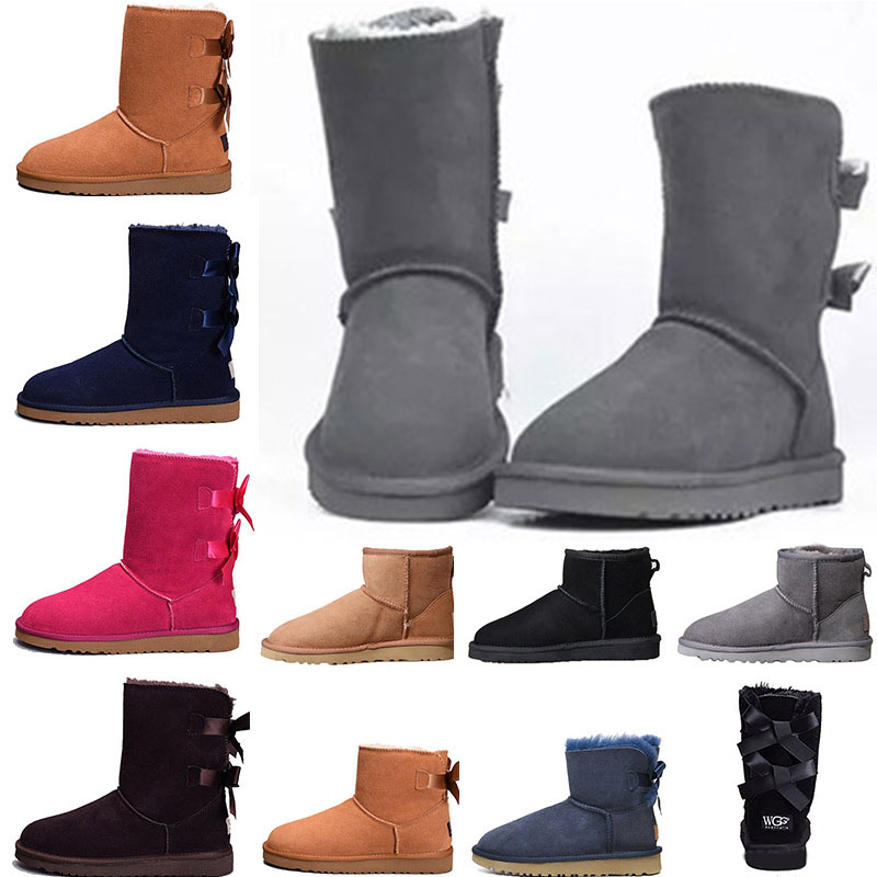 

Black WGG Boots luxury designer women Slippers australia Classic tall chestnut Bailey Bowknot leather winter snow ankle womens Half Knee australian, 24