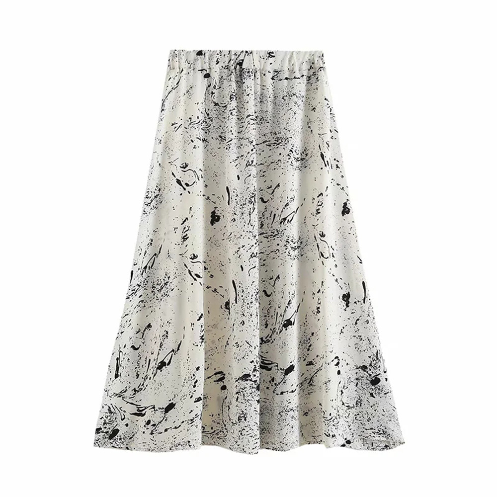

BBWM Splash Ink Skirt Women High Waisted Summer Long Skirt Elegant Ladies Office Skirts Midi Summer 210520, Beige