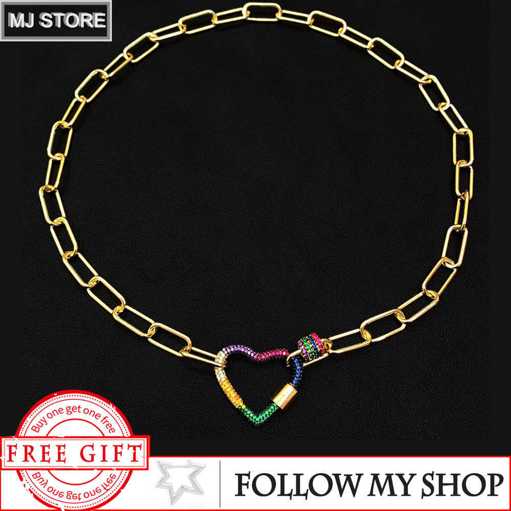 

MEIJI Sterling Silver 925 Golden For Women Rainbow Love Heart Necklace Cuban Chain Monaco Luxury Jewelry