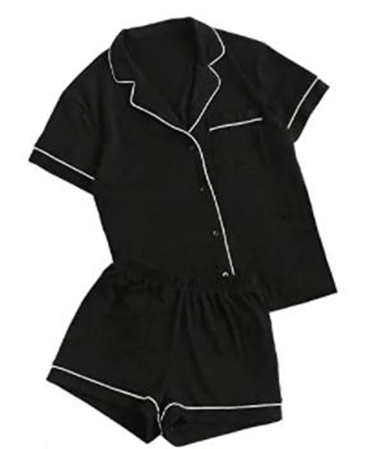 

Short Sleeve Casual Homewear Shirt Shorts Set For Women Solid Color Lady Home Clothing Two Piece