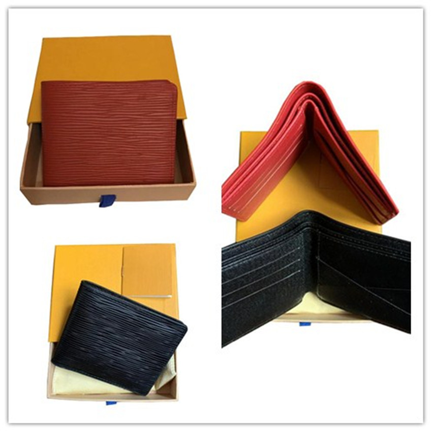 

2021 Men Luxurys Designers Wallets Fashion Top quality Paris Style Classic Genuine Leather Credit Card Holder Mini Purse Multiple Short Box, Red