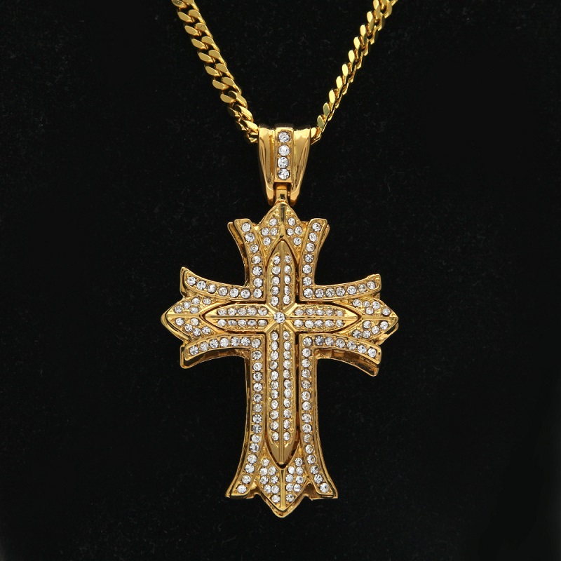 

2020 New Flower Cross Pendant Necklace Mens Gold Cuban Link Chain Necklace Iced Out Pendant Hip Hop Jewelry, Silver