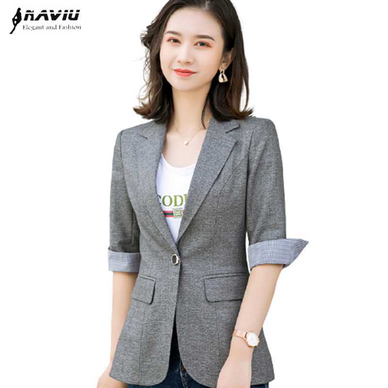 

Naviu Casual Suit Coat For Woman Half Sleeve Spring and Summer Thin Style Jacket Female Outwear Formal Tops 210604, Gray blazer