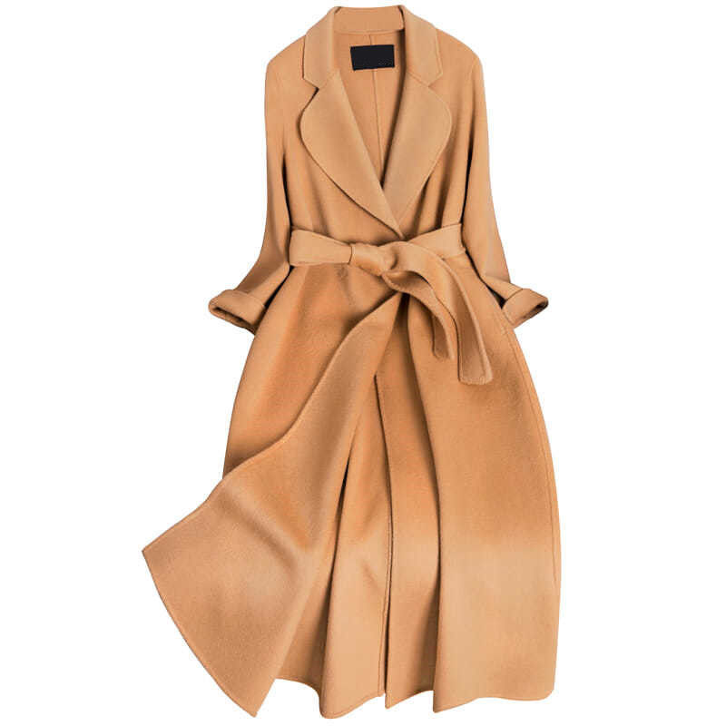 

Double-sided Cshmere Coat Women Wool Korean High-end Loose Elegant Woolen Winter Ladies Long Jacket With Belt Y576, Black