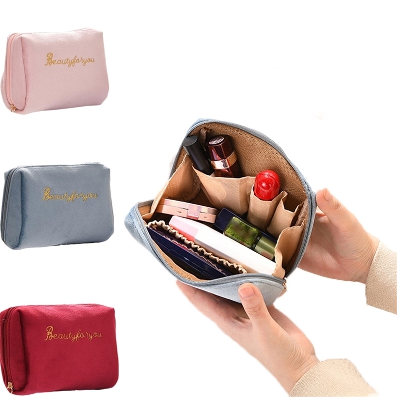 

Women's Cosmetic Bag Zipper Velvet Beauty Makeup Bags Travel Female Girl Brush Lipstic Storage Toiletry Kit Pouch 220218, Blue