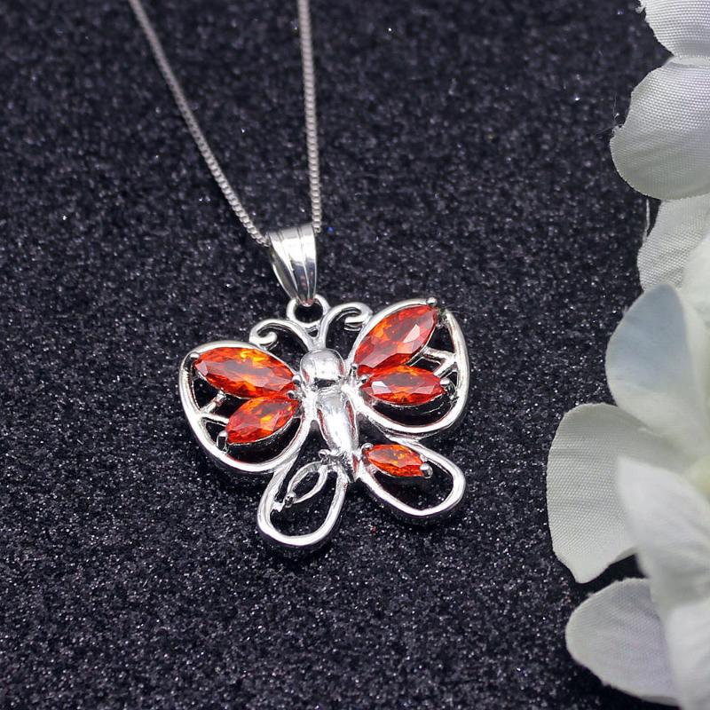 Pendant Necklaces Hermosa Cute Butterfly Red Garnet Silver Color For Women Charms Chain Necklace 20 Inch-image-706619999