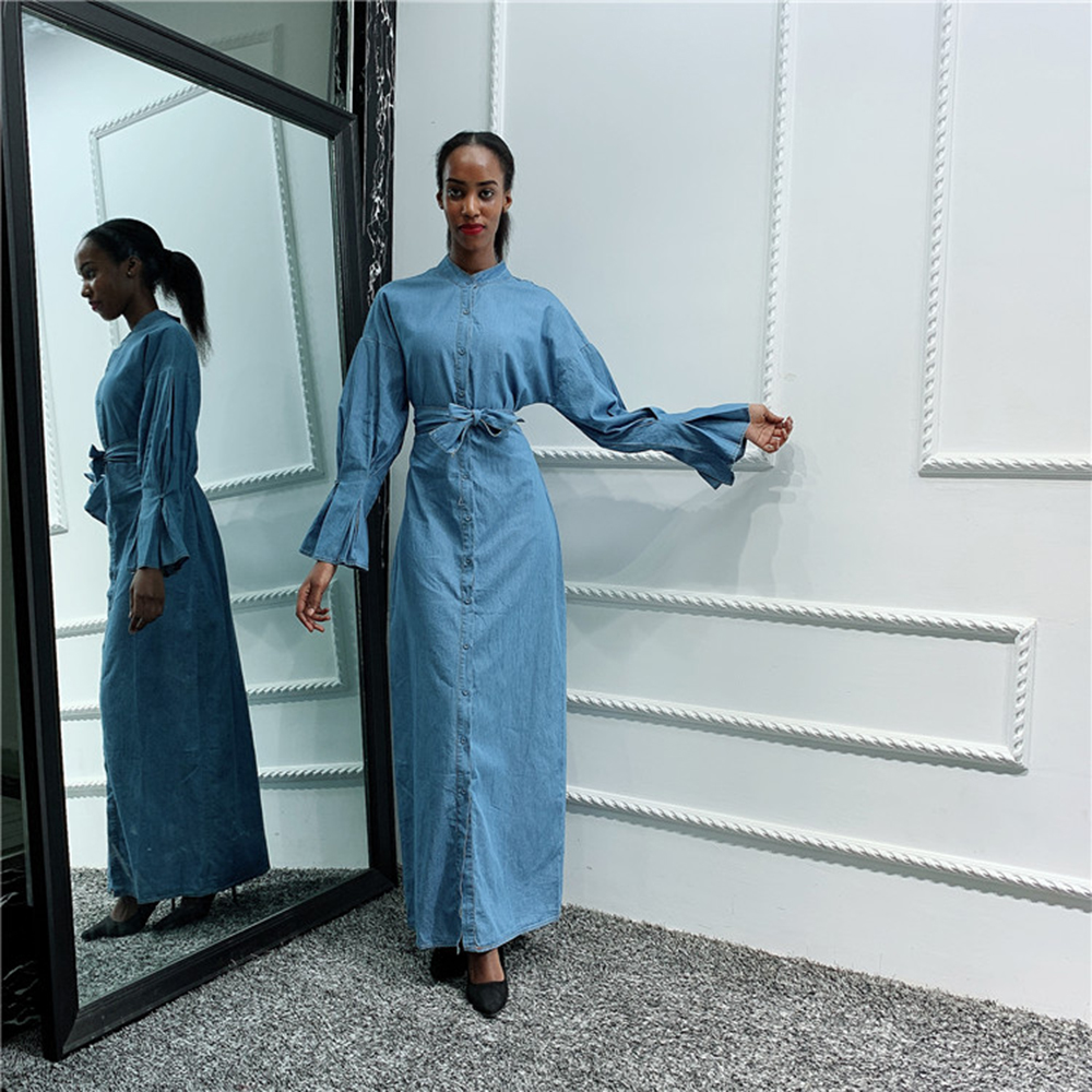 

Kaftan Dubai Abaya Hijab Muslim Denim Dress Qatar Saudi Arab African Dresses For Women Caftan Maroc Turkish Islamic Clothing