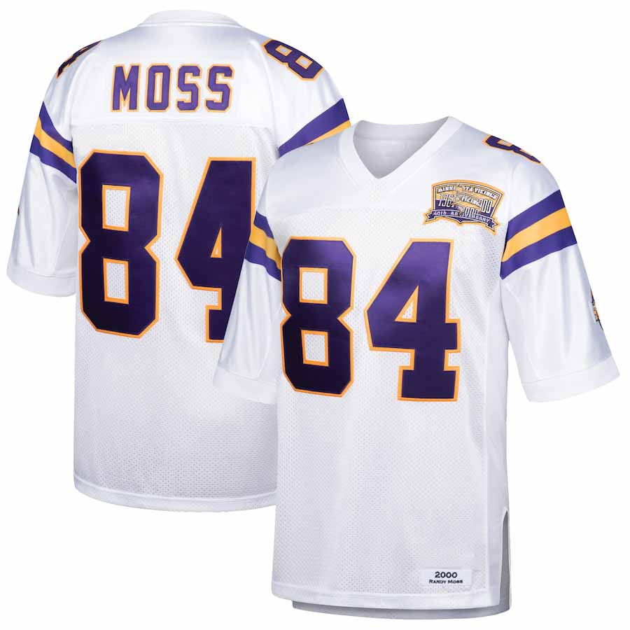 

Vintage Youth women Randy 84 Moss Mitchell & Ness 2000 Football Jerseys size S-4XL Custom Sewing an embroidered jersey, White