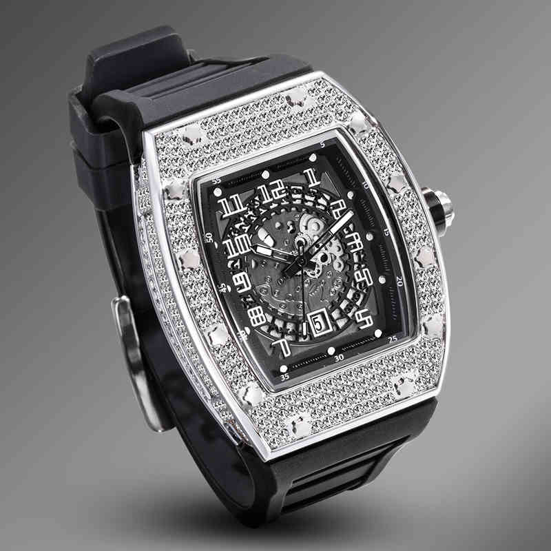 

Designer Men Ice Out Bling Diamond Hip Hop Mens es Waterproof Quartz Watch Dro Reloj Hombre Marca de Lujo, Black