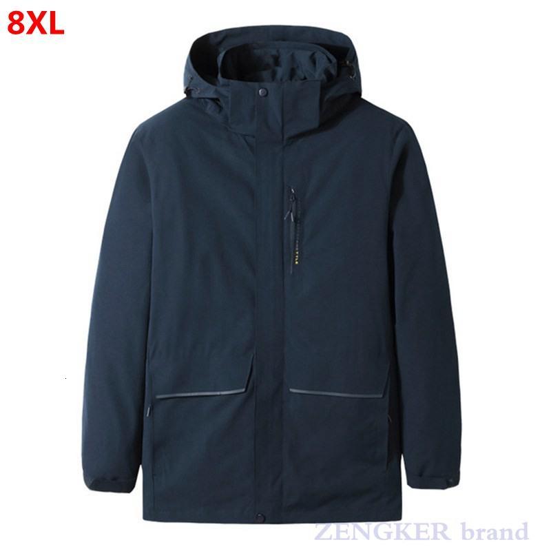 

Men's Down & Parkas Winter men's plus size outdoor leisure hooded down jacket two-piece with removable liner white coat men 8XL 3R, Black