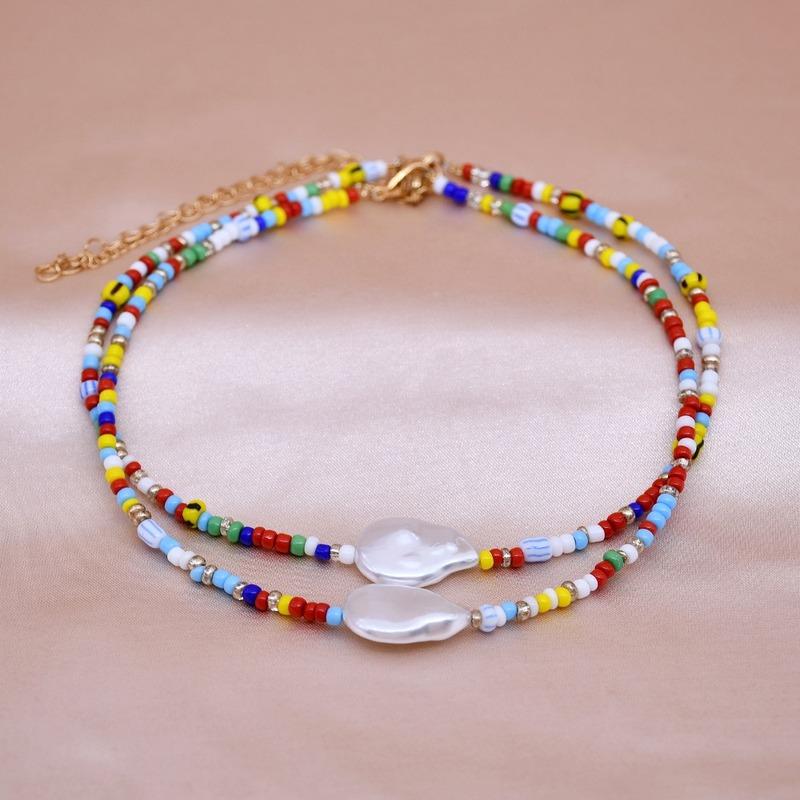 

Chokers Fashion Baroque Pearl Choker Necklaces For Women Girl Boho Hand Woven Multicolor Beads Chain Geometric Necklace Jewelry