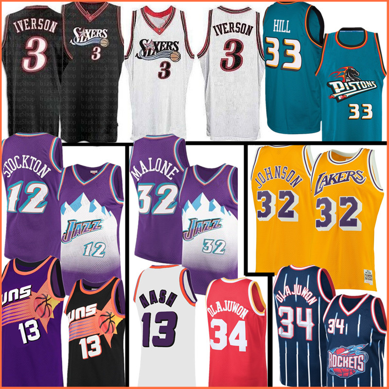 

Retro Mesh Allen 3 Iverson Abdul 34 Olajuwon Jersey Steve 13 Nash Grant 33 Hill John 12 Stockton Karl 32 Malone Basketball, Black;red