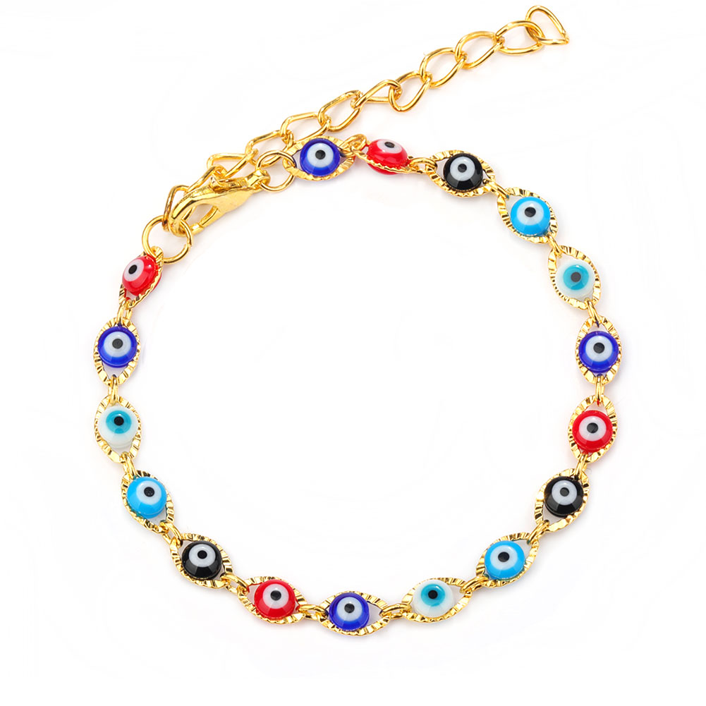 

Turkey Evil Blue Eye Bracelet Chain Prayer Jewelry Gold Plated Oval Eyes Charm Bracelets Bangles for Women