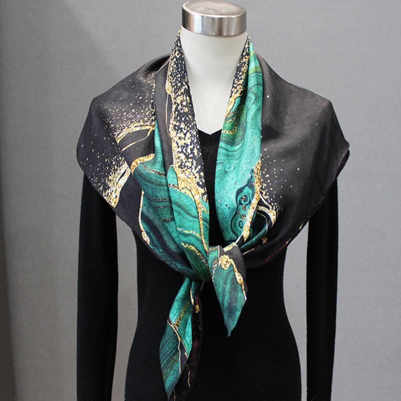 

Scarves High-end Elegant Women'S Exquisite Fashion Aurora Double-sided Print Quality Sand-washed Twill Silk Hand-rolled Edge Scarf Shawl