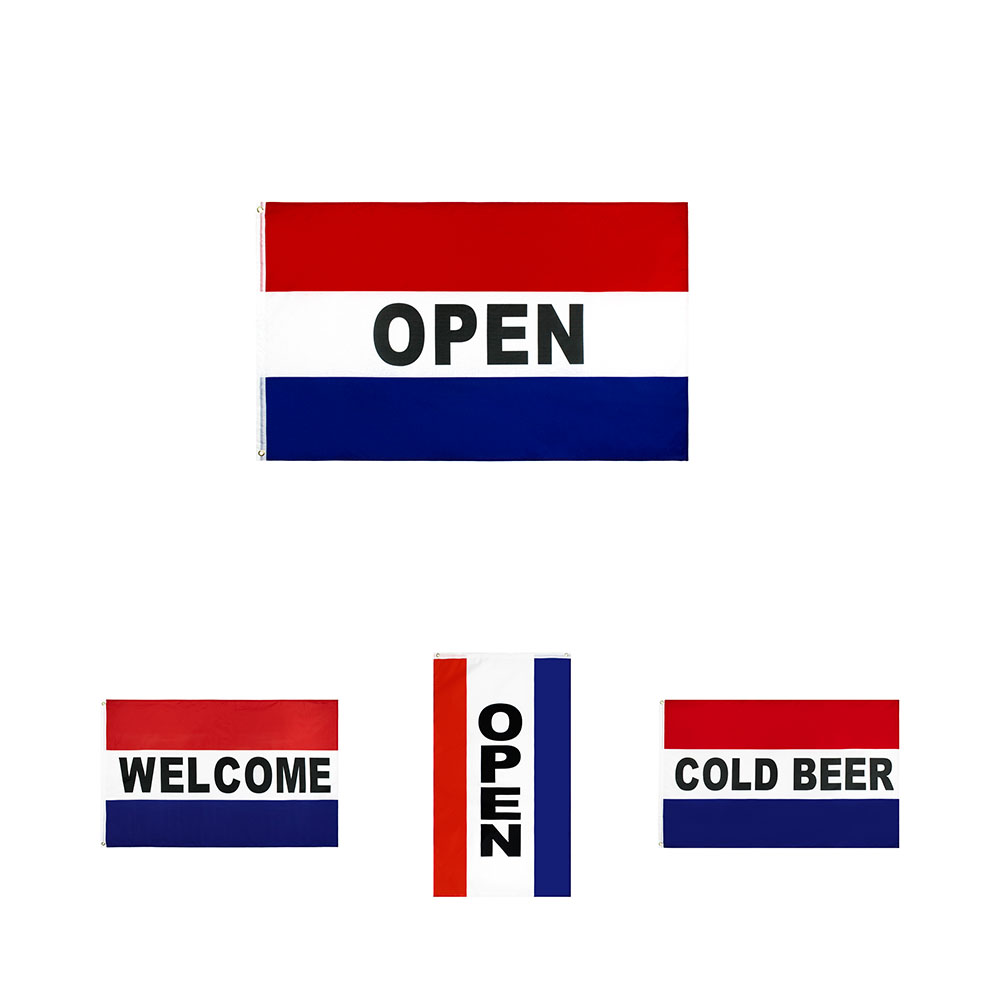 

Red White Blue Welcome Cold Beer Vertical Open Flag Retail Direct Factory Wholesale 3x5Fts 90x150cm Polyester Banner Indoor Outdoor Usage