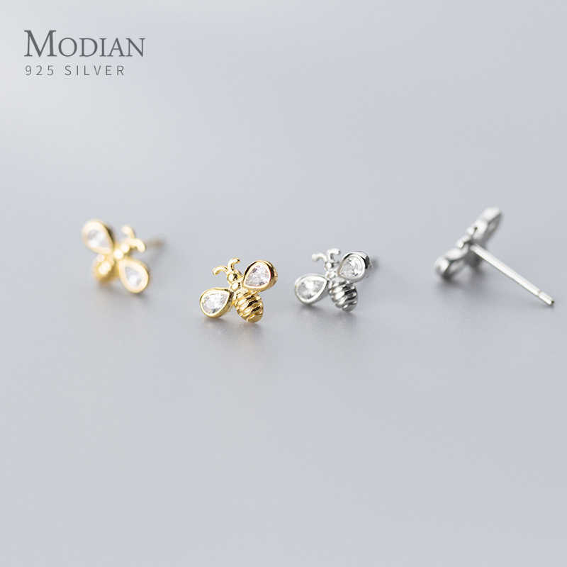 

925 Sterling Silver Luminous Zircon Tiny Lovely Bee Stud Earring for Women Anti-Allergy Ear Pin Fine Jewelry 210707