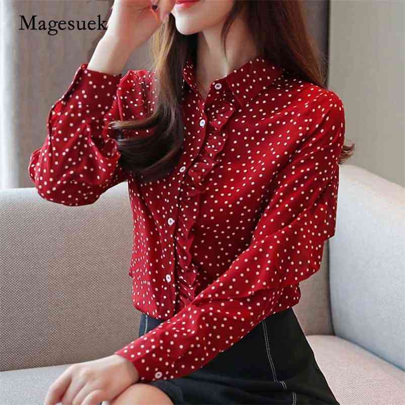 

Autumn Fashion Chiffon Women Clothing Casual Elegant Tops Long Sleeve Turn-down Collar Polka Dot Blouses 5980 210518, Black
