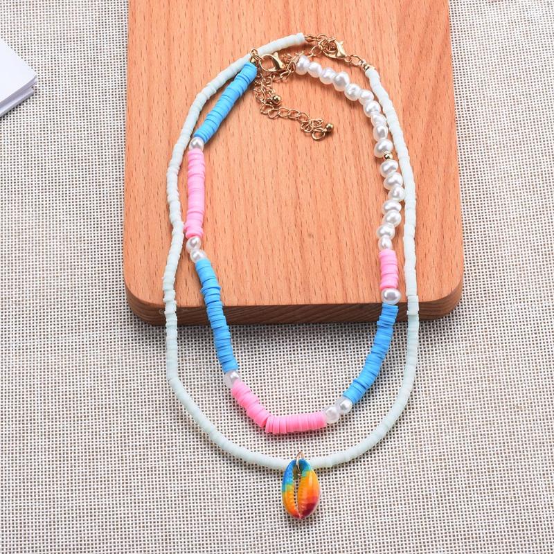 

Chokers Candy Color Soft Polymer Clay Beads Choker Necklace Women Kid Irregular Pearls Pottery Round Plate Handmade Beaded