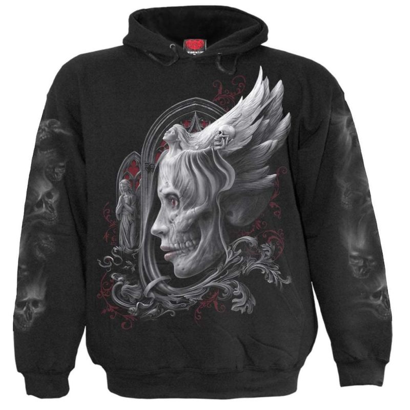 

Skull angel pattern 3D printing hoodie visual impact party top punk goth round neck high quality American sweater hoodie, Black