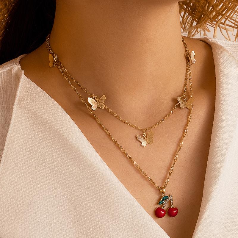 

Pendant Necklaces Fashion Butterfly Tassel Choker Necklace For Women Luxury Crystal Stone Cherry Pandent Neckalce Lady Jewelry Collor