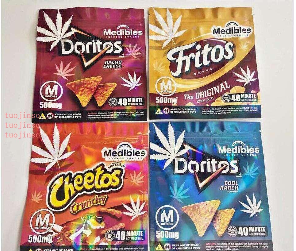 

Potato chips Arrival 500mg Cheetos Maylar bags resealable edibles DORITOS Cheese Gummi Worm edible