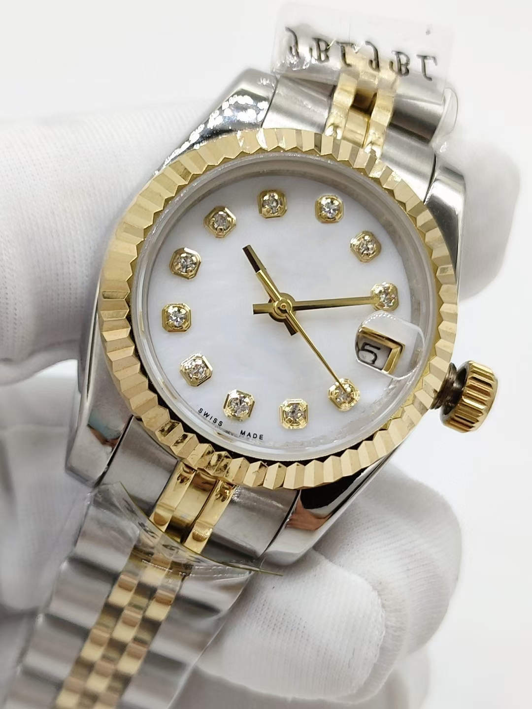 

Ladies automatic mechanical watch waterproof sapphire face 26mm stainless steel folding buckle, Camel