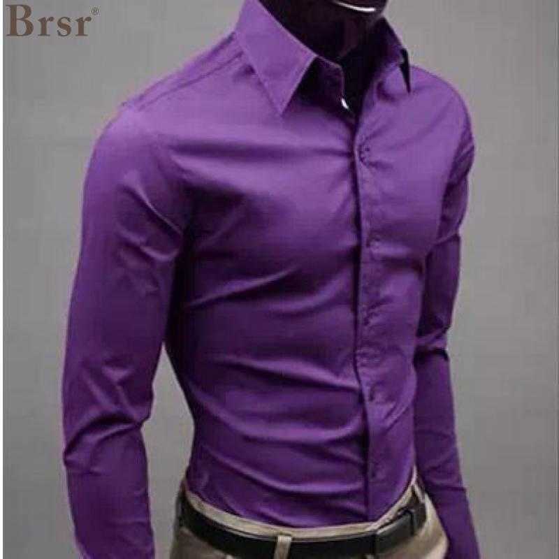 

Spring And Autumn Fashion Candy Long-sleeved White Shirt Men Male Men's Slim Solid Color Casual Camisa Hombre Masculina Clothes 210721, Yellow