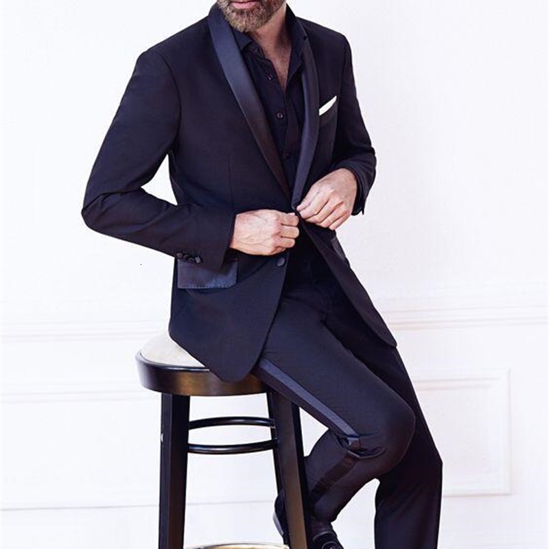 

Men's Suits & Blazers Arrival Groomsmen Navy Blue Groom Tuxedos Shawl Satin Lapel Men Wedding Man Bridegroom Blazer (Jacket + Pant, Same picture