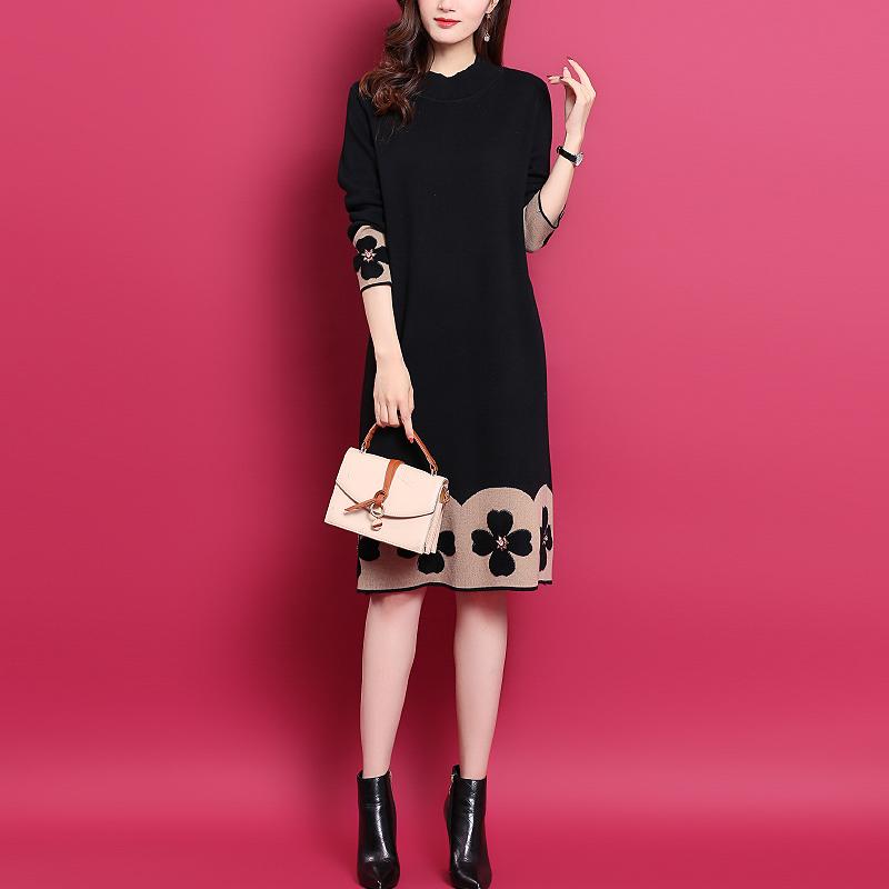 

Knitted Sweater Dress Long Sleeve Woman Casual Vestido De Muje Women's Vestidos Fiesta Noche Ladies Dresses, Black