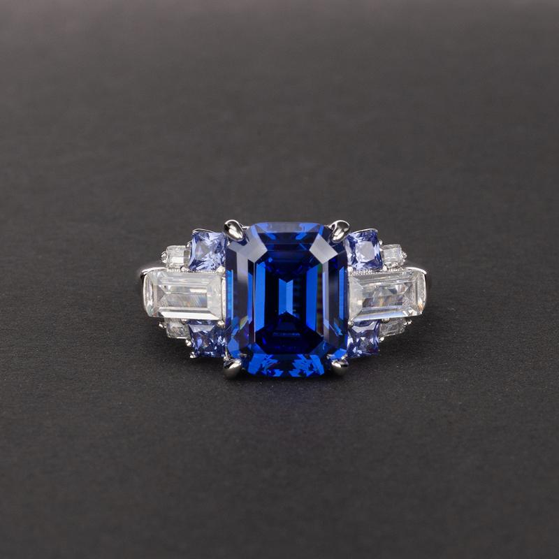 

Cluster Rings Wedding Ring 925 Sterling Silver Rectangular Chamfer 8*10 Sapphire Ruby Vintage For Women Fine Jewelry, Golden;silver