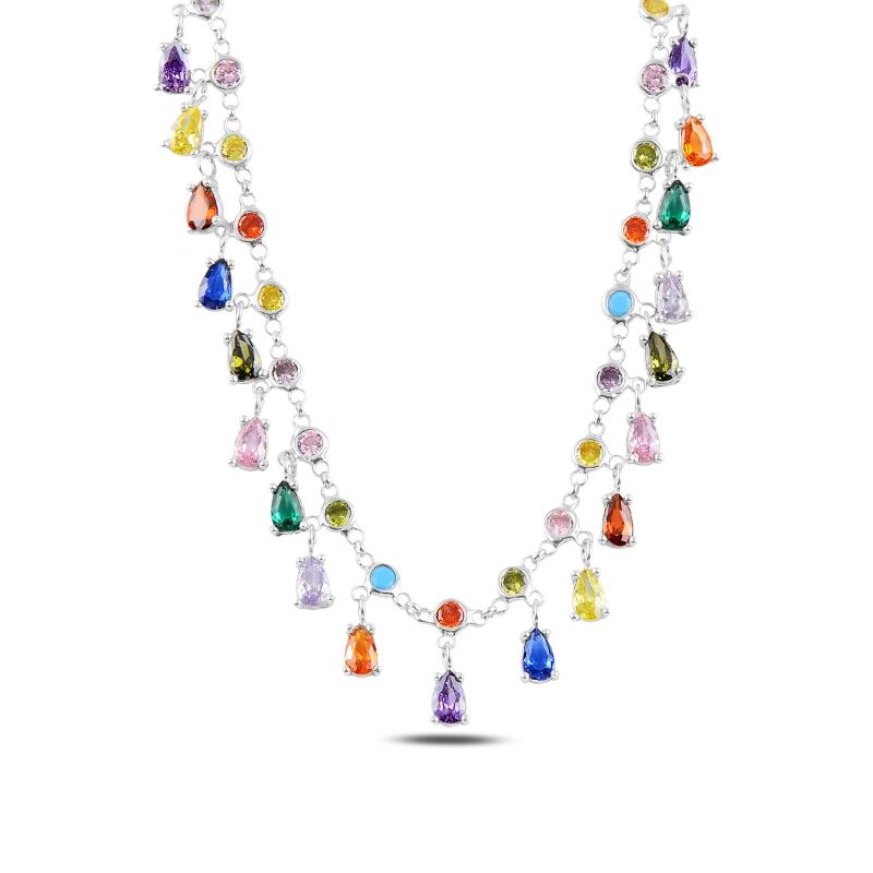 

Chains Silver 925 Sterling Dangle Colorful Zircon Stone Necklace