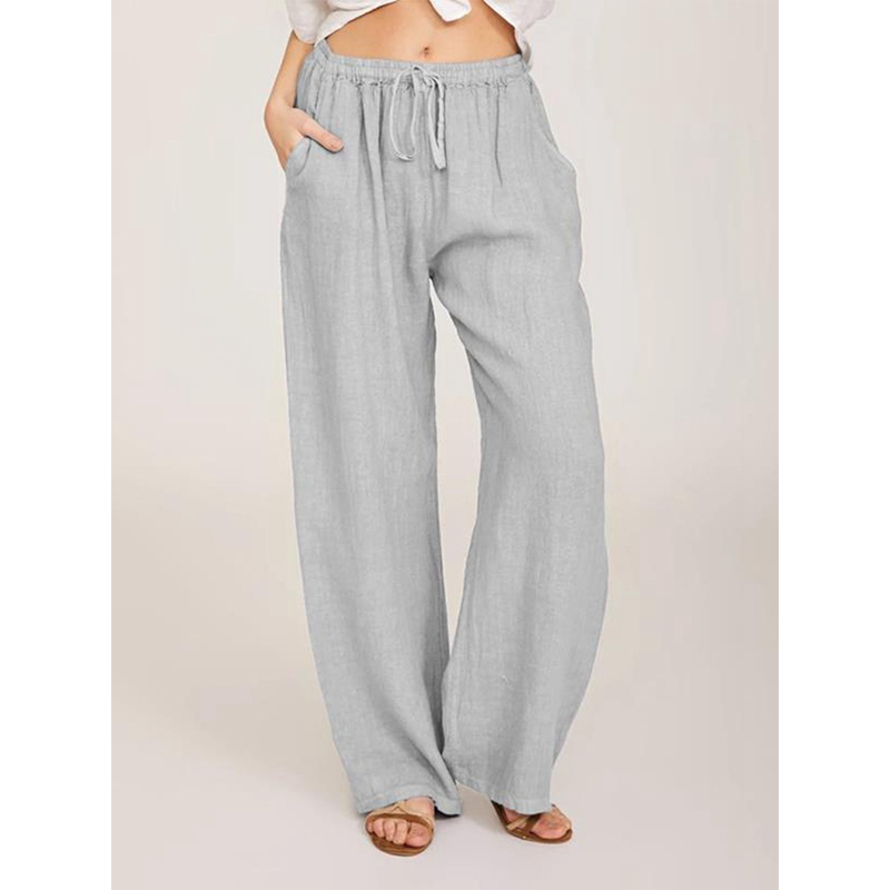 

Women's Basic Wide Leg Chinos Drawstring Pants Casual Daily Wear Inelastic Solid Colored Linen Lightweight Mid Waist, Black;white