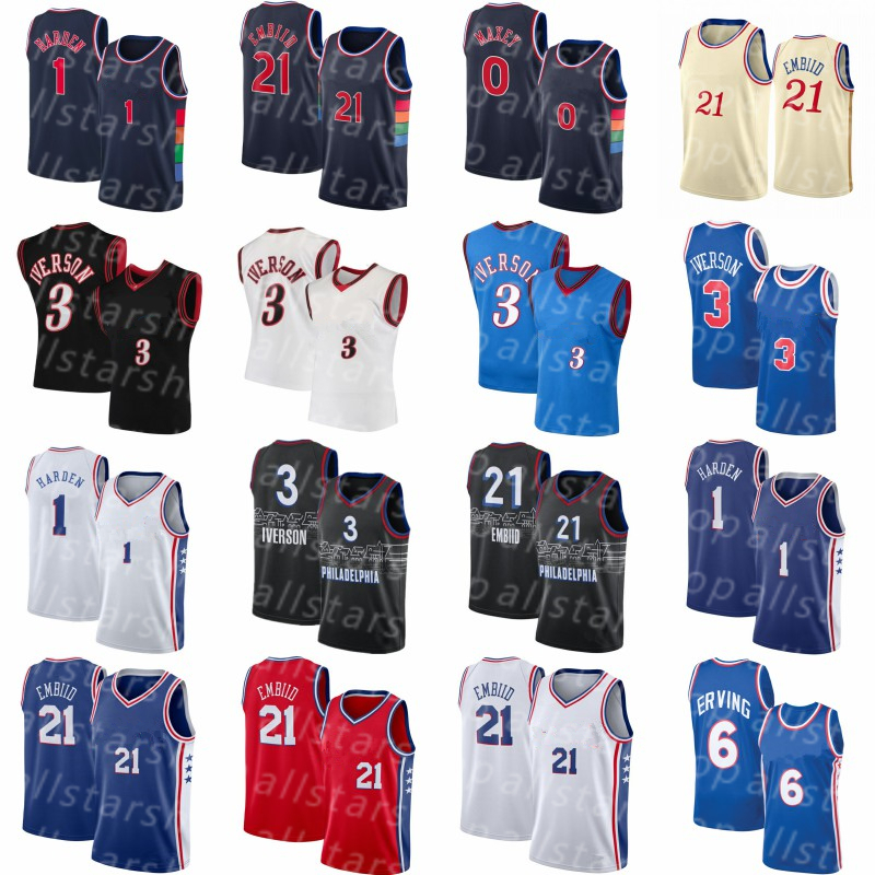 

James 1 Harden Allen 3 Iverson Tyrese 0 Maxey Joel 21 Embiid Basketball Jersey 75th anniversary City Julius 6 Erving Edition retro Jerseys, My store(lzyhome)