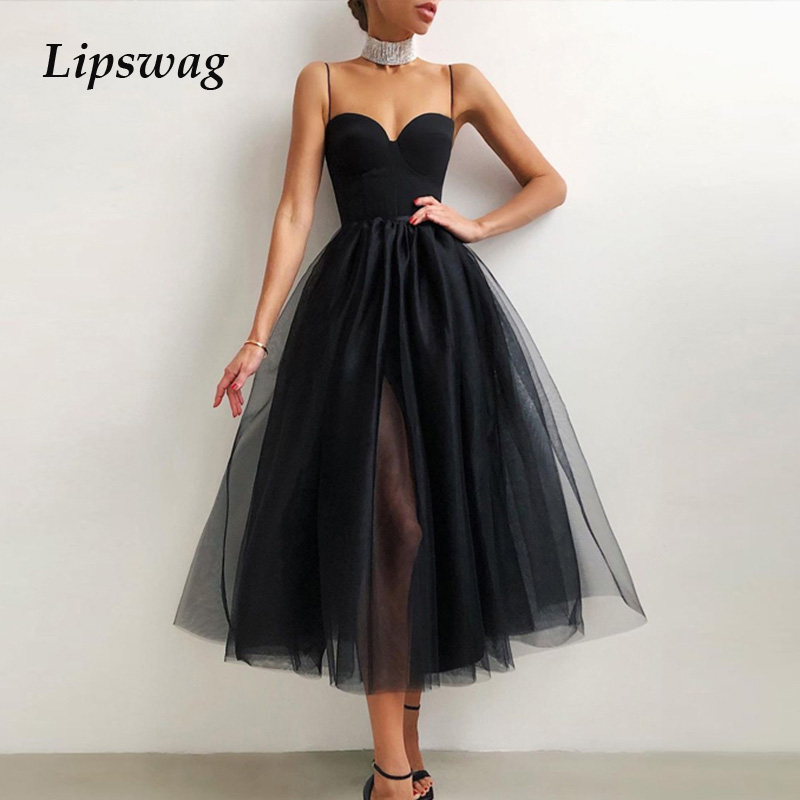 

spring elegant women mesh party dress sleeveless spaghetti straps long dresses lady summer vintage lace club dress vestidoshigh quality, Black;gray