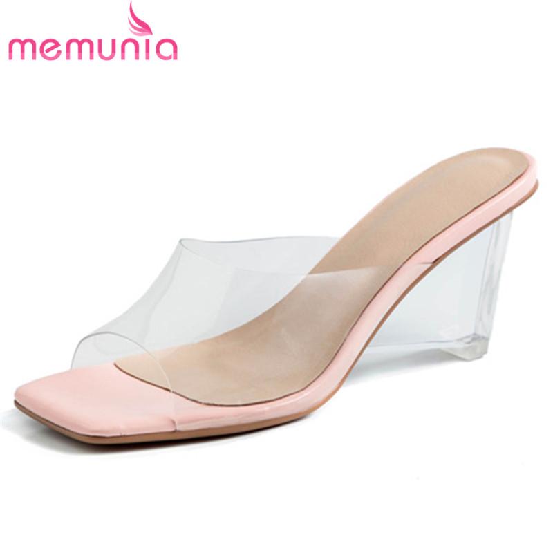 

Sandals MEMUNIA 2021 Transparent High Heels Wedges Ladies Shoes Pvc Fashion Summer Casual Mules Women, Black