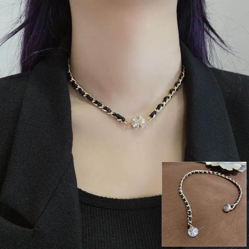 

Chains Gold Color Non Pierced Earrings For Women Girl Trendy Rhinstone Stud Chain Necklace Magnet, Silver