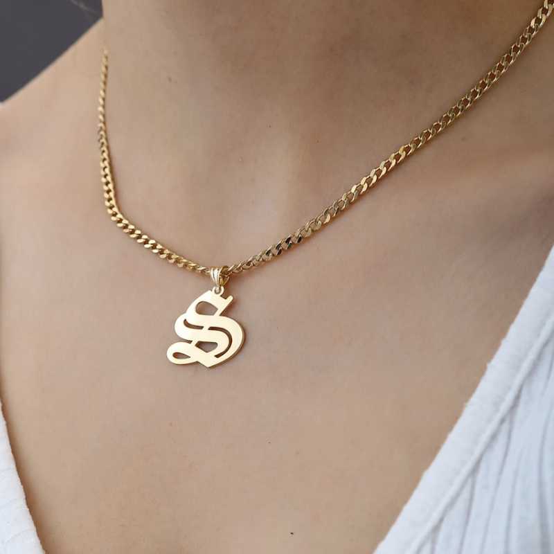 

Pendant Necklaces Curb Chain A B C D E F G H I J K L M N O P Q R S Initial Devil Necklace Stainless Steel Punk Jewelry, Silver