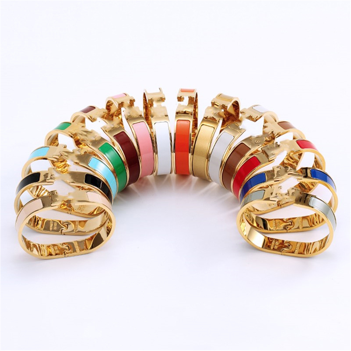 

Designer Women Men Bracelet Herme Bangle Love Enamel Party Wedding Couple Gift Multiple Colour Earring Ring Fashion Luxury size #17 with box Clic A2, Golden;silver