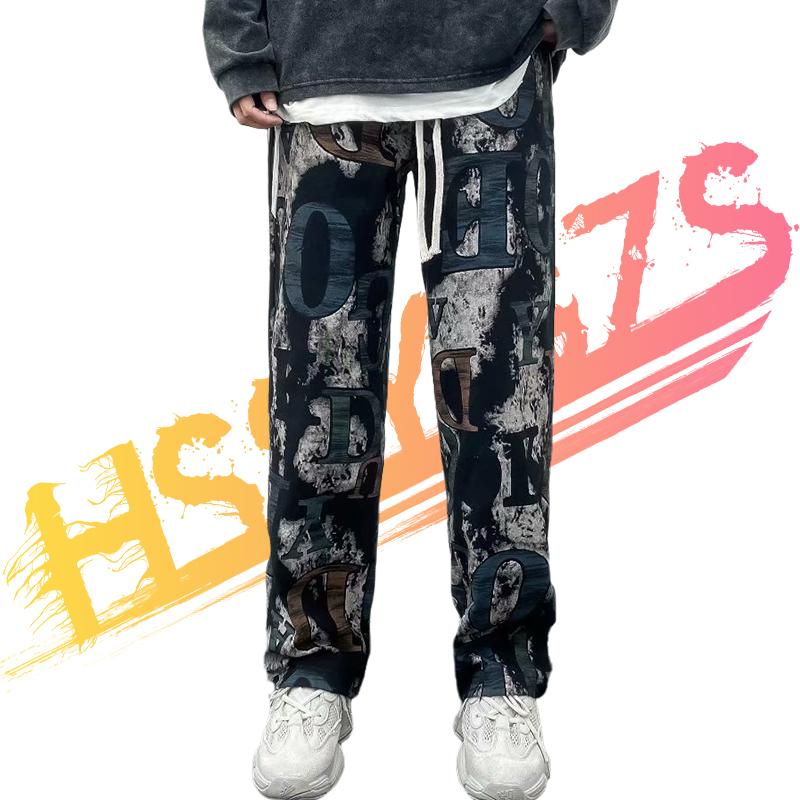 

Men's Pants Japanese Fashion Men Hip Hop Clothing Spring Autumn Letter Graphic Printing Joggers Straight Leg Trousers Streetwear, Black