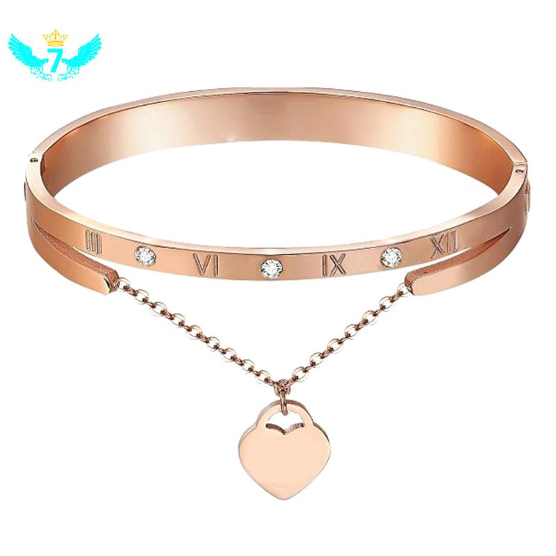 

Bangle Trendy Simple Women Alloy Heart Tassel Pendant Rose Gold TOA