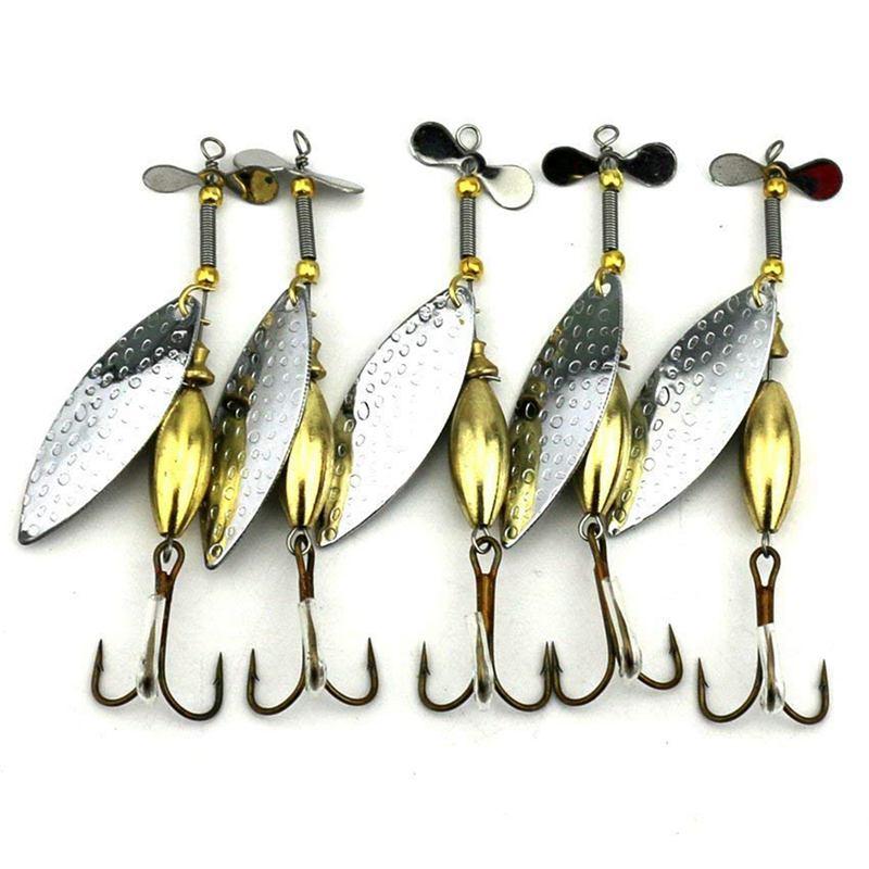 

Lot 5 Sinking Spinner Spoon Bait Fishing Lure Artificial Hard For Trout Bass Pike Tackle Equipment 15g/9.8cm Hooks