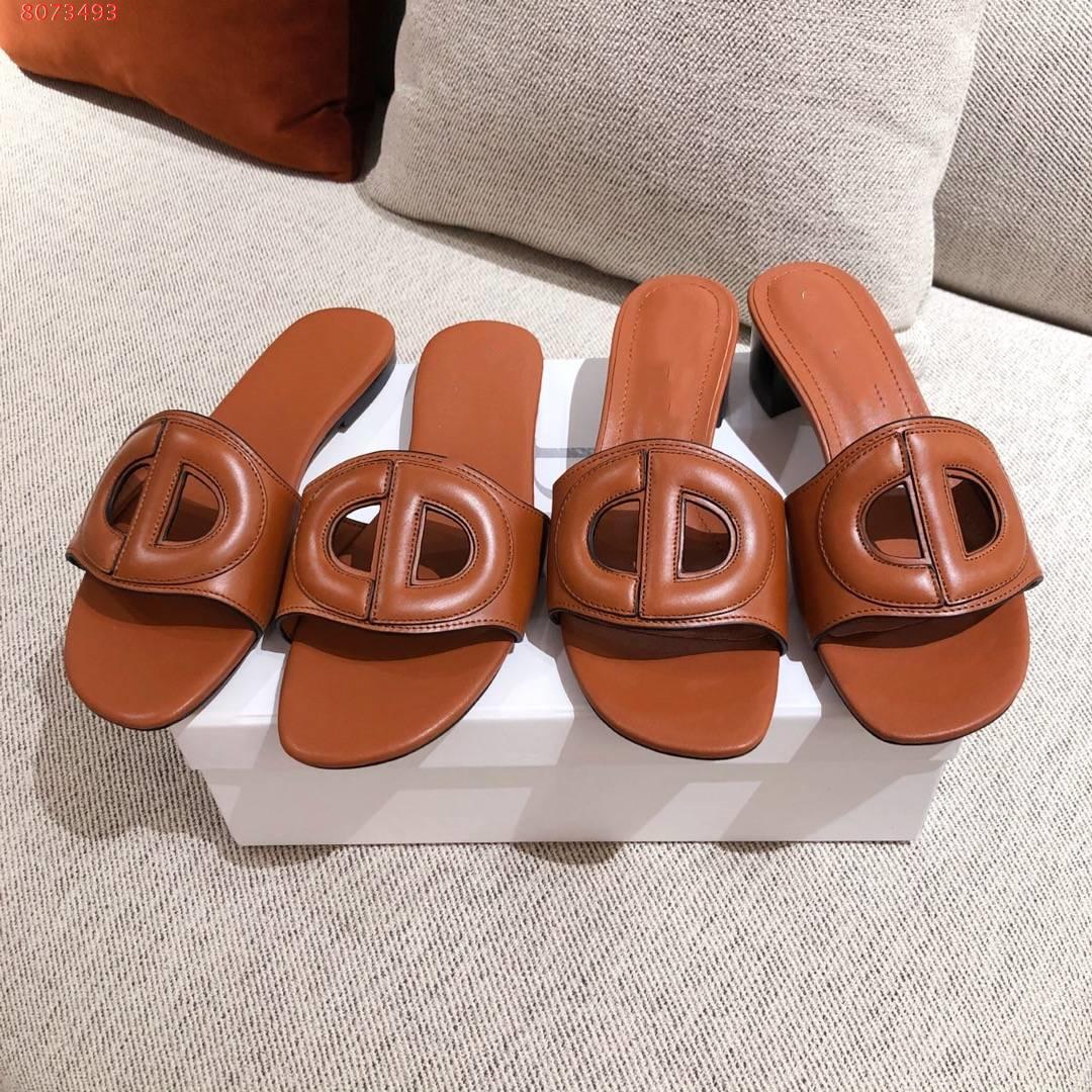 

2021 Summer SLIDES D-Club MULES Beach Indoor Flat Slippers Women Black Camel Blue Denim White Calfskin Casual Sandals 34-42
