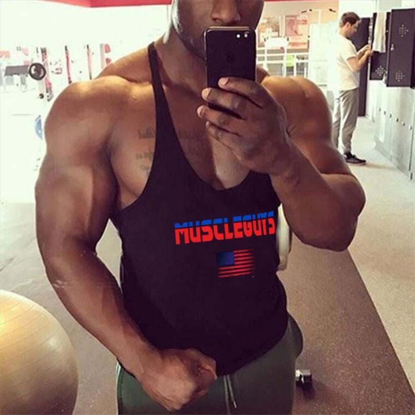 

brand fitness clothing bodybuilding stringer gyms tank men sportswear sleeveless shirt muscle cotton singlets, White;black