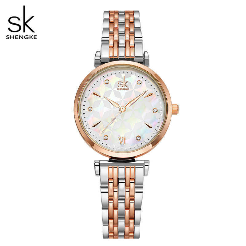 

Shengke Brand Luxury Bracelet Women Watch Rosegold Wristwatch Gift for Original Design Reloj Mujer 210616, Silver