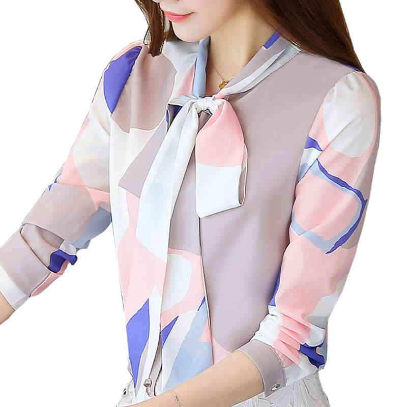 

autumn fashion women tops and blouses long-sleeved printed chiffon casual loose office lady shirt female blusas 902A 30 210521, White blue