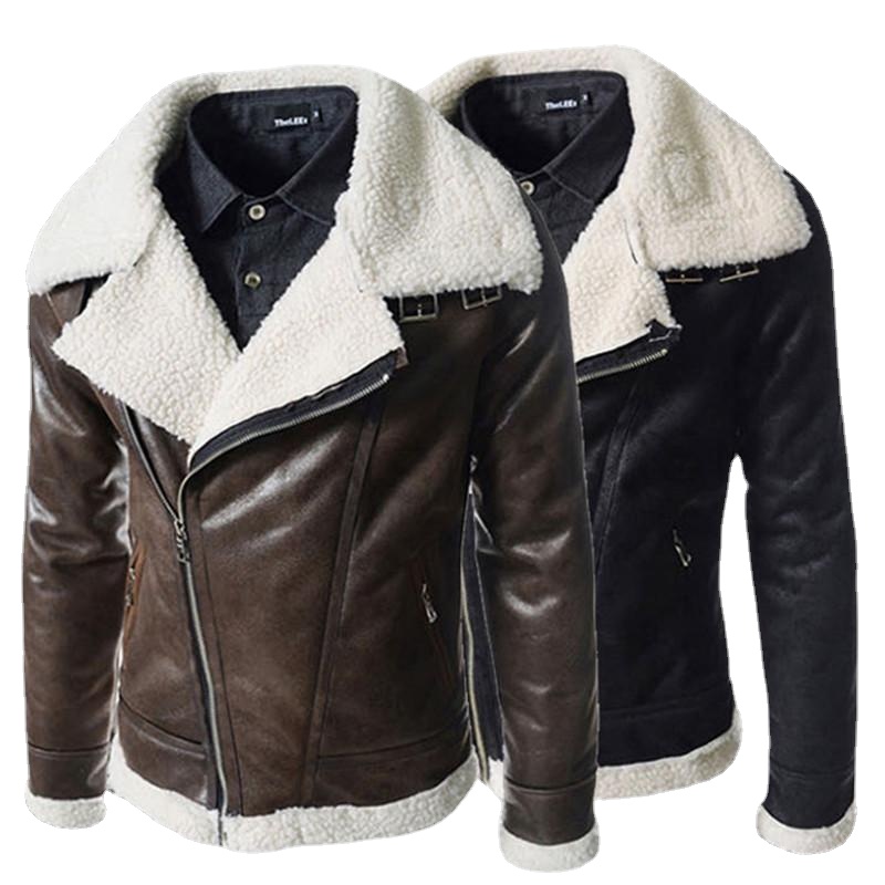

Autumn Winter Mens PU Leather Coats Lambs Wool Fashion Faux Fur coat Slim Fit Male Casual Biker Jackets For Men Tops 5xl, Black