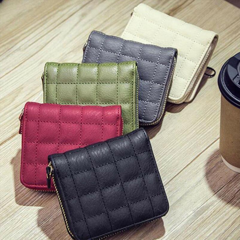 

womens wallet solid plaid pu leather zipper minishort length purse fashion vintage casual, Red;black